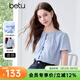 百圖betu女裝夏季新款襯衫飛飛袖遮肉顯瘦萊賽爾涼爽短袖2505T27 藍色 L