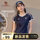 駱駝（CAMEL）運動(dòng)短袖T恤女網(wǎng)球風(fēng)V領(lǐng)休閑正肩上衣 C26BAVLR064 藏藍 XL