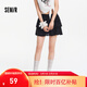 森馬半身裙女設計感肌理蕾絲花邊甜美2025夏新款A字蓬蓬短裙俏皮 黑色90001 L
