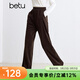 百圖betu女裝秋季新款休閑褲高腰燈芯絨直筒褲顯瘦褲子女2409T81 咖啡色 L