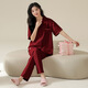 愛(ài)慕秋夏本命年紅色萊卡棉情侶睡衣夏短袖長(cháng)褲純棉男女結婚新婚家居服套裝 T6679女酒紅 XL