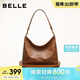 百麗女包溫潤植鞣雙色斜挎包送禮油蠟手抓紋質(zhì)感hobo包X7468DX5 棕色