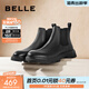 百麗（Belle）休閑切爾西靴男潮酷街頭套腳休閑短靴皮靴加絨A0598DD1 黑單里-A0598(筒高11CM) 40 (250mm)
