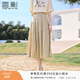 香影a字半身裙女卡其色2026夏裝新款氣質(zhì)中長(cháng)裙子淑女超仙高腰裙 淺卡其 L 165/68A/110-125斤