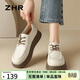 ZHR英倫單鞋女厚底樂(lè )福鞋復古拼色軟底女鞋子日系帶皮鞋JF192米色35