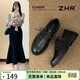 ZHR小皮鞋女粗跟系帶樂(lè )福鞋女時(shí)尚復古英倫牛津鞋子女 AH697黑色38