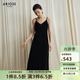 艾諾絲雅詩(shī)【商場(chǎng)同款】春秋季新品百搭優(yōu)雅吊帶中長(cháng)款絲絨連衣裙40829061 黑色 S