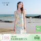 三彩2026春季新款法式荷葉邊V領(lǐng)A字連衣裙吊帶裙印花雪紡裙M 冰川藍花卉 M 160/84A