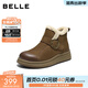 百麗（Belle）復古擦色鞋頭牛皮休閑靴女冬季新款商場(chǎng)厚底短靴E5D1DDD5 棕色-毛里 37 (235mm)