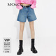 MO&Co.復古棉質(zhì)中低腰寬松直筒牛仔短褲美式復古褲子 牛仔藍色 XS 25