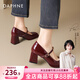 達芙妮高跟鞋女2026新款法式復古紅色單鞋女粗跟不累腳瑪麗珍女鞋 酒紅色 38