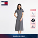 TOMMY JEANS【A字廓形】春夏女裝氣質(zhì)休閑收腰修身顯瘦POLO領(lǐng)連衣裙長(cháng)裙 藏青藍白條紋0A6 L