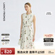 朗姿法式純棉印花立體褶皺連衣裙圓領(lǐng)無(wú)袖設計感裙夏季新款 蛋黃白色 L