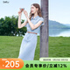 百圖betu女裝夏季新款連衣裙無(wú)袖減齡蕾絲拼接牛仔連衣裙2507T53 淺牛仔藍 S