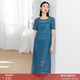 顏域藍色鏤空連衣裙女裝2026新款夏裝簡(jiǎn)約中長(cháng)款寬松短袖圓領(lǐng)裙子 藍色 S/36