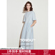 初語(yǔ)拼接設計感連衣裙女2025年春季新款鏤空花邊短袖中長(cháng)款T恤裙 淡藍色 M