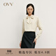 OVV秋冬熱賣(mài)女裝醋酸混紡優(yōu)雅飄帶簡(jiǎn)約大氣長(cháng)袖休閑襯衫 沙色 S