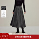 茵曼2025秋冬女裝新款復古磨毛格子百褶半身裙高腰寬松A字裙子 灰黑格子 M