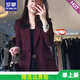羅蒙（ROMON）品牌酒紅色西裝外套女2026春秋新款高級感小個(gè)子寬松休閑西服上衣 酒紅色西裝外套 M 80-100