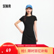 森馬（Semir）連衣裙女收腰T恤裙小心機夏季2025新款繡花圓領(lǐng)短裙簡(jiǎn)約休閑 黑色90001 M