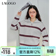 LAGOGO含羊毛休閑風(fēng)翻領(lǐng)針織衫女拉谷谷2024年冬新款條紋撞色毛衣 藍紅 M