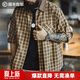 馬登工裝美式復古蘇格蘭格紋長(cháng)袖襯衫燈芯絨拼接翻領(lǐng)格子襯衣男春季 卡其格 XL