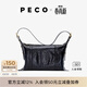 PECO【花少同款】枕頭包單肩熔巖油蠟皮休閑百搭斜挎大容量旅行包 大號經(jīng)典黑頭層油蠟牛皮