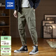 唐獅男士工裝褲男春季新款休閑褲男港風(fēng)直筒潮牌寬松褲子男 灰黃綠 S