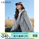LAGOGO灰閑慢敘拼接條紋連帽外套女拉谷谷2026年春季新款休閑上衣 灰色 M