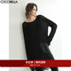 COCOBELLA松弛感鏤空提花微透視針織衫女不規則下擺疊穿罩衫MZ0009 黑色 L