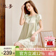 絲界重磅真絲睡裙女100%桑蠶絲寬松短袖公主裙睡衣手工繡花家居服禮物
