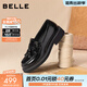 百麗（Belle）復古擦色牛皮樂(lè )福鞋女2026春新質(zhì)感平跟通勤單鞋B2971AA6 黑色 35