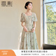 香影新中式國風(fēng)碎花連衣裙女2026夏裝新款垂感泡泡袖方領(lǐng)雪紡裙子 果綠 L 165/88A/110-125斤