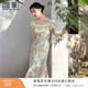 香影【莫奈花園】碎花方領(lǐng)連衣裙女2026夏季新款長(cháng)裙泡泡袖魚(yú)尾裙 粉色 M 160/84A/95-110斤