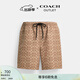 蔻馳（COACH）奧萊男士老花腰部拉繩夏季游泳短褲 棕黃色 經(jīng)典標志 M
