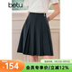 百圖betu女裝秋季新款半身裙扣子裝飾壓褶裙子高腰百褶裙2407T51 深灰 S