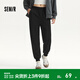 森馬（Semir）休閑褲女簡(jiǎn)約松緊腰長(cháng)褲ins潮秋季基礎純色束腳衛褲顯瘦百搭 黑色90001 S