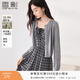 香影薄款針織小開(kāi)衫女2026春季新款吊帶裙外搭鏤空長(cháng)袖灰色短外套 中灰 M 160/84A/95-110斤