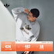 adidas毛圈布寬松舒適格紋印花百搭運動(dòng)套頭衛衣男阿迪達斯三葉草   淺麻灰   L