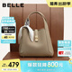 百麗女包質(zhì)感真皮菜籃子包送禮緞面絲巾休閑通勤手提包BL828BX5 淺灰