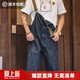 馬登工裝美式復古情侶甲板背帶褲水洗丹寧直筒闊腿牛仔褲休閑長(cháng)褲男潮 牛仔藍 M
