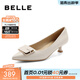 百麗（Belle）高跟鞋女細跟商場(chǎng)同款通勤方扣貓跟單鞋A8X1DAQ4預售 米白 35