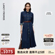 朗姿復古風(fēng)設計感高腰a字連衣裙大擺高級感氣質(zhì)裙冬季新款 柏林藍色 M