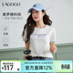 LAGOGO初見(jiàn)情書(shū)圓領(lǐng)短袖T恤女拉谷谷2026春新款清新格紋繡花上衣 本白色 M