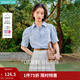 茵曼（INMAN）【純棉】百搭壓褶刺繡翻領(lǐng)襯衫女裝2026夏季新款泡泡袖襯衣上衣 淺藍色 -F18528119H1 M