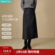 茵曼2025秋冬女裝新款復古開(kāi)叉羊毛針織半身裙顯瘦A字包臀裙子 貴族灰色-第二批 M