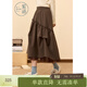 紫涵（ZIHAN）紫涵高腰a字半身裙女2025年冬季新款捏褶網(wǎng)紗木耳邊拼接松緊長(cháng)裙 巧克力咖 M