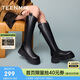 天美意長(cháng)筒靴雙耳百搭女彈力高靴舒適時(shí)尚女靴
