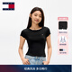 TOMMY JEANS【修身正肩】春夏女裝甜美辣妹螺紋彈力木耳邊短袖針織開(kāi)衫 【修身短款】黑色BDS S