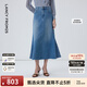 朗姿法式牛仔a字高級感氣質(zhì)半裙顯瘦長(cháng)款女秋季新款半身裙 天藍色2 S